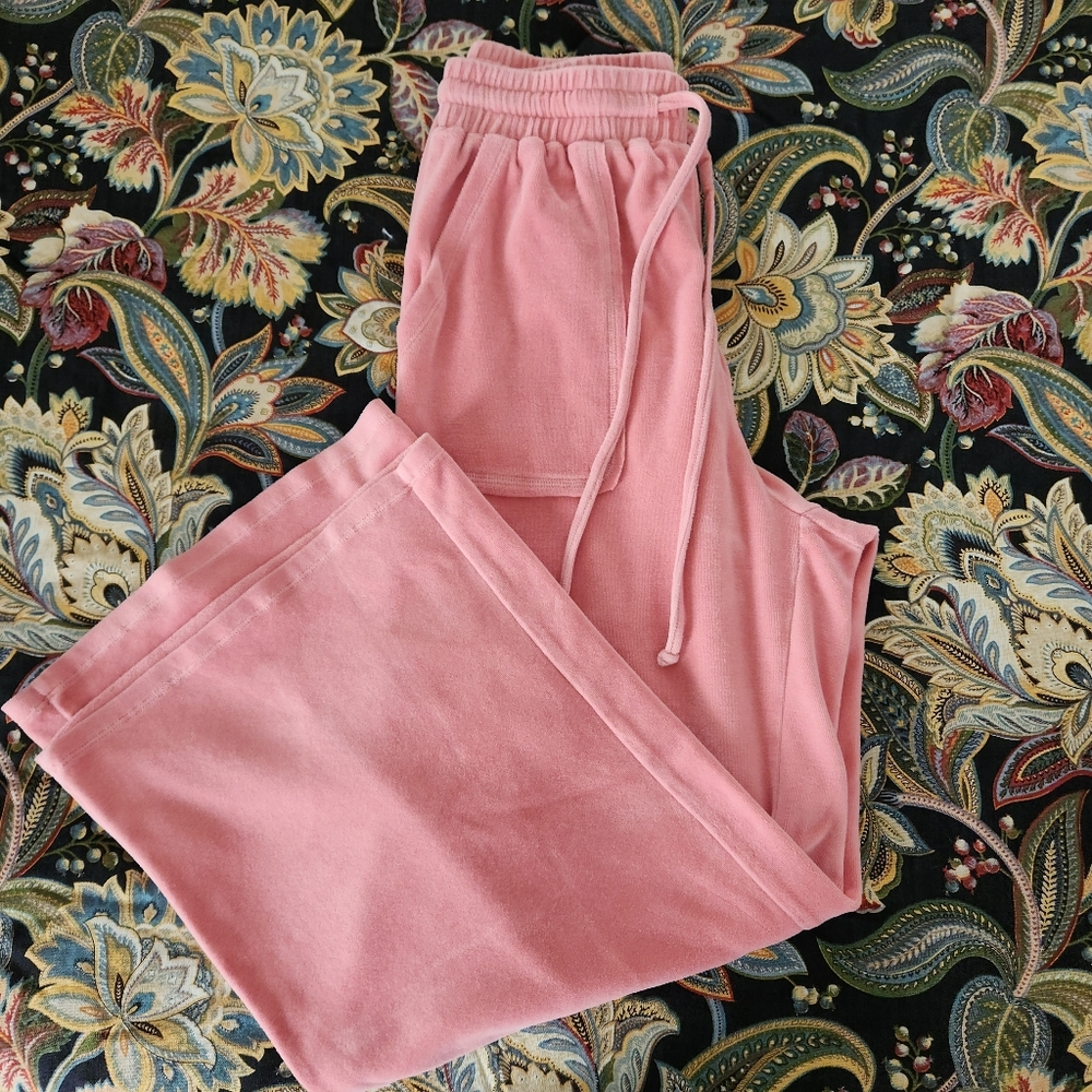 ODDI Pink Velour Wide Leg Lounge Pants High Waist Y2K Size Medium